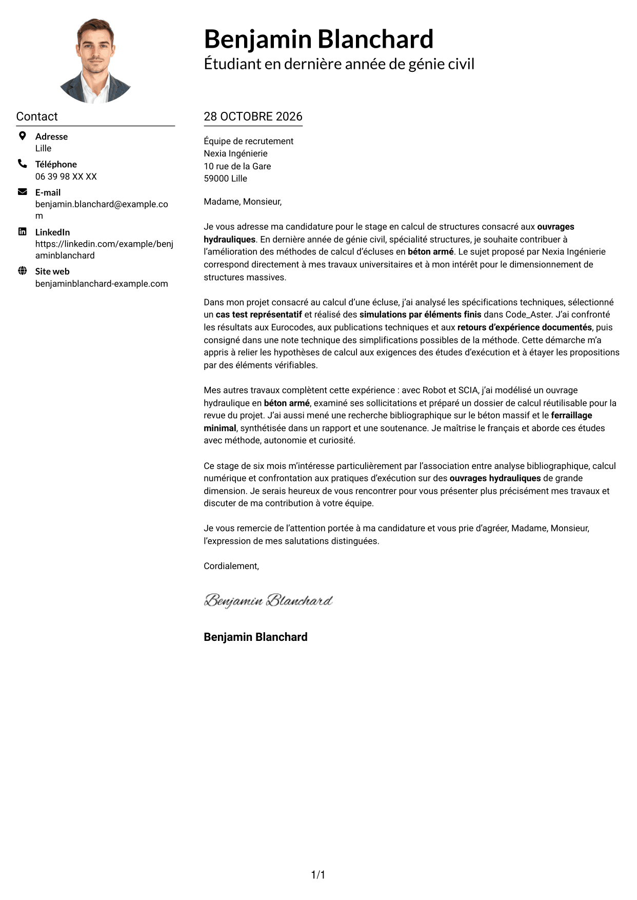 Exemple de lettre de motivation — page 1