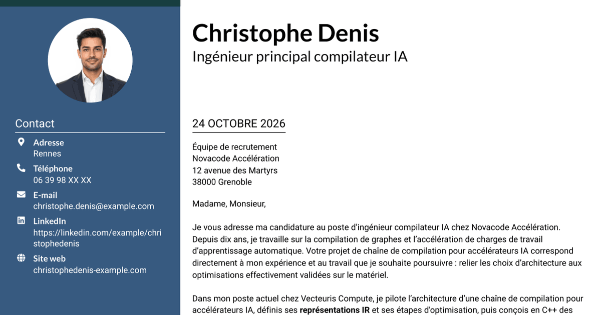 7 modèles de lettre de motivation pour Ingénieur compilateur IA, avec exemples