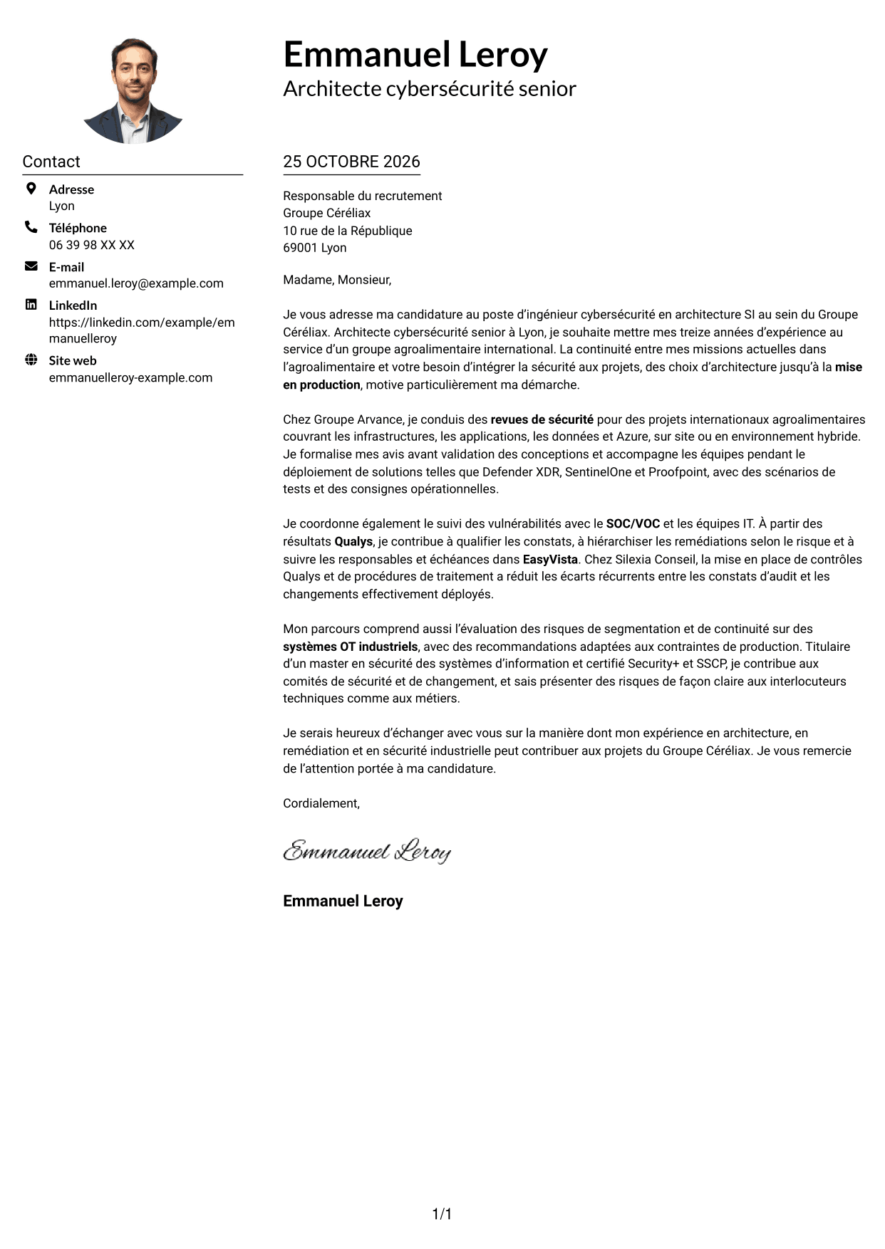 Exemple de lettre de motivation — page 1