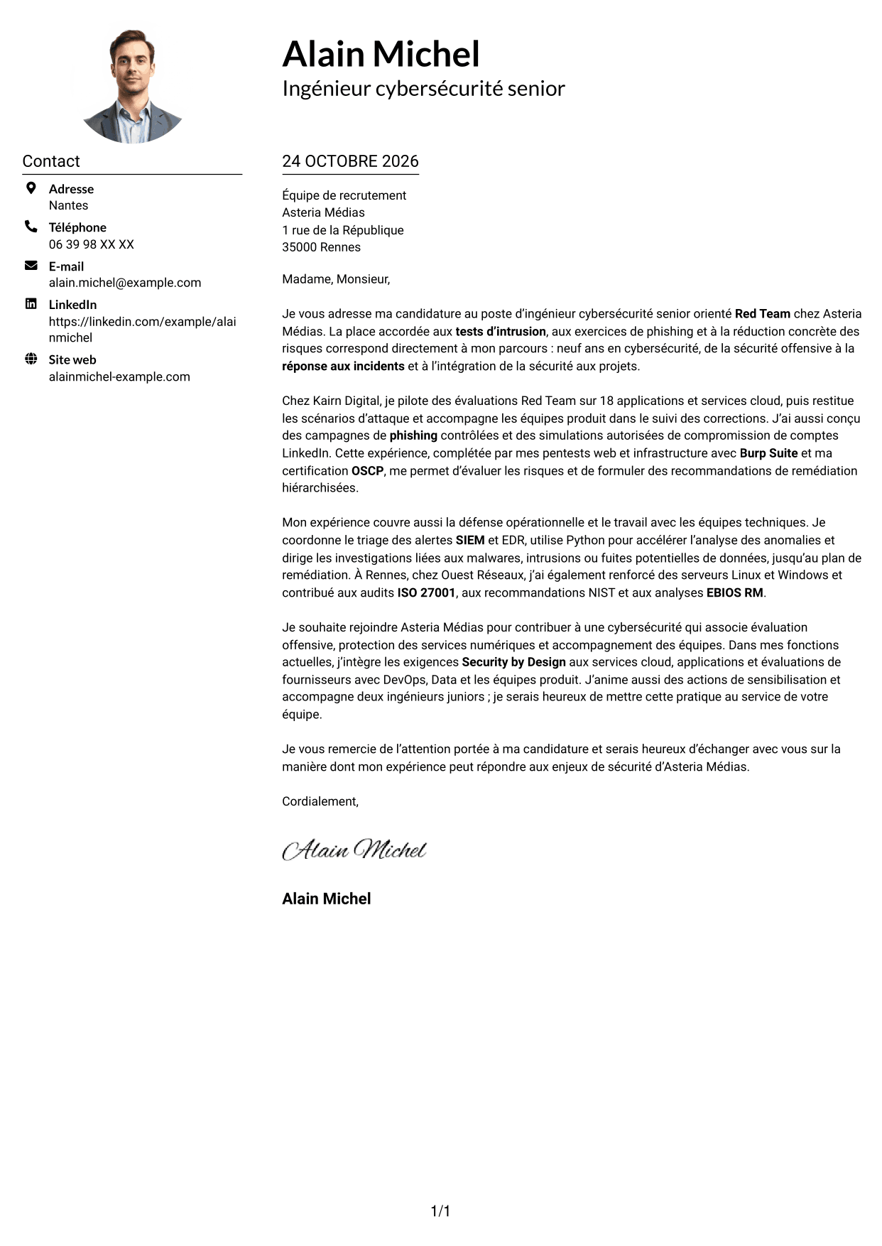Exemple de lettre de motivation — page 1