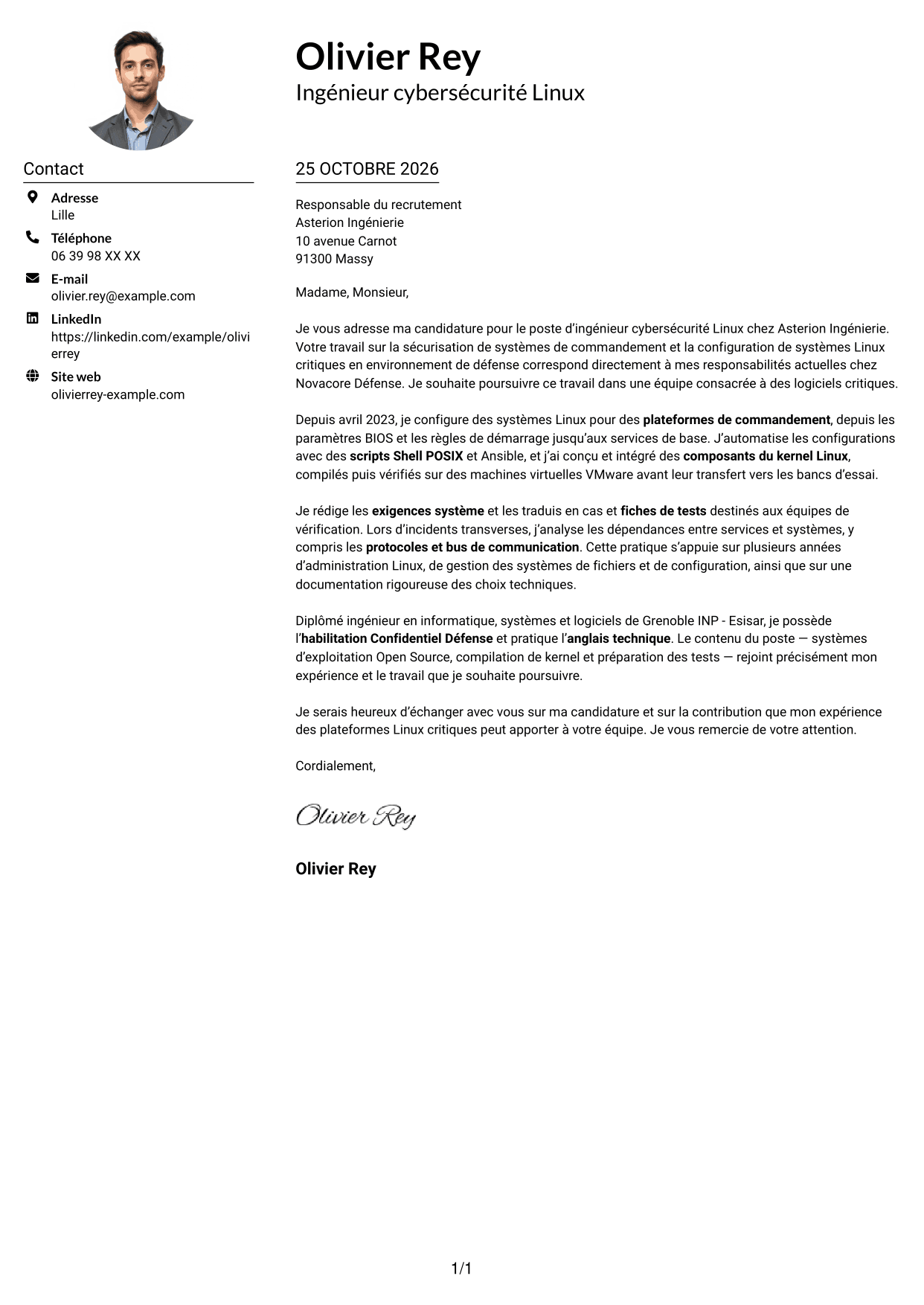 Exemple de lettre de motivation — page 1
