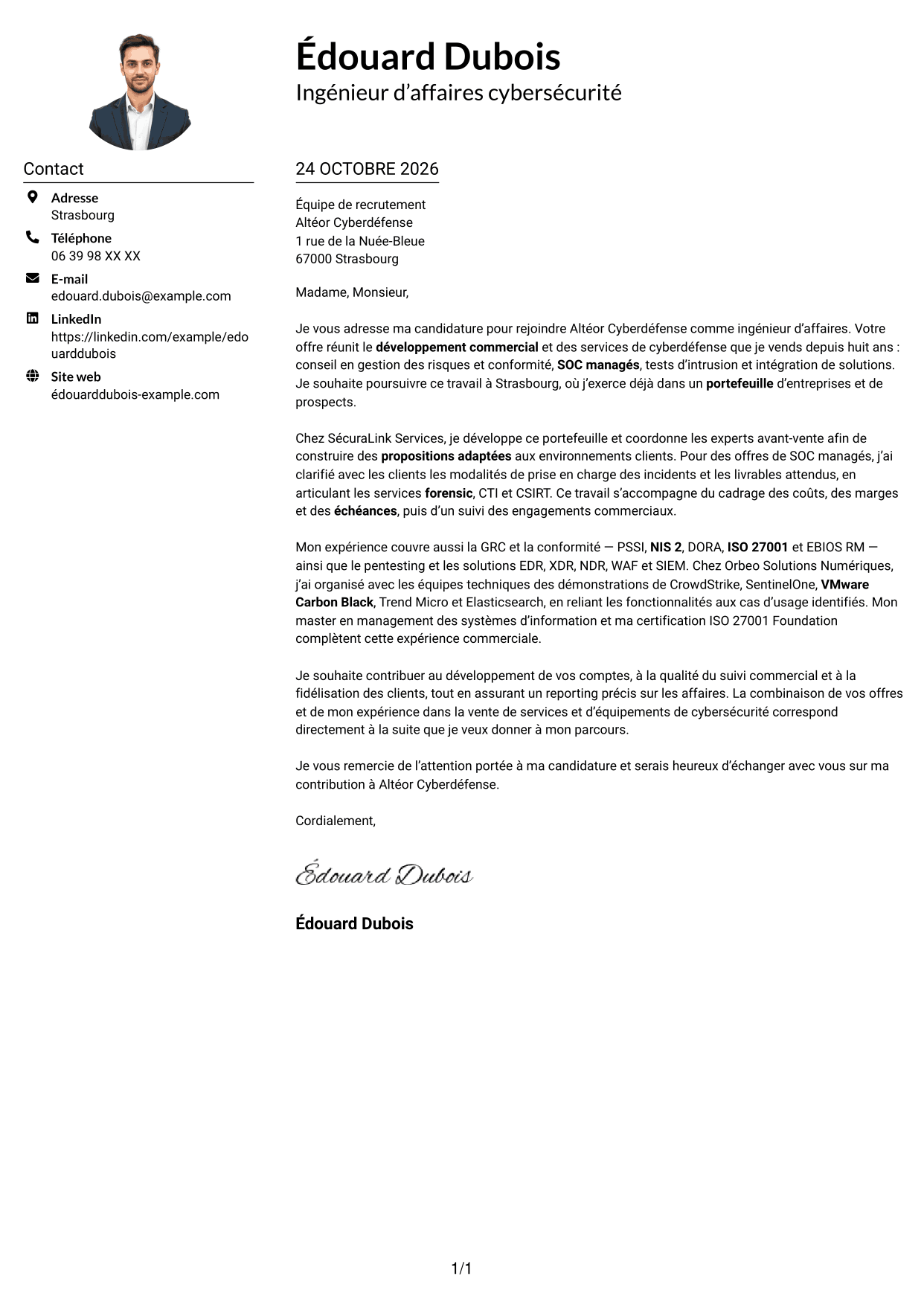 Exemple de lettre de motivation — page 1