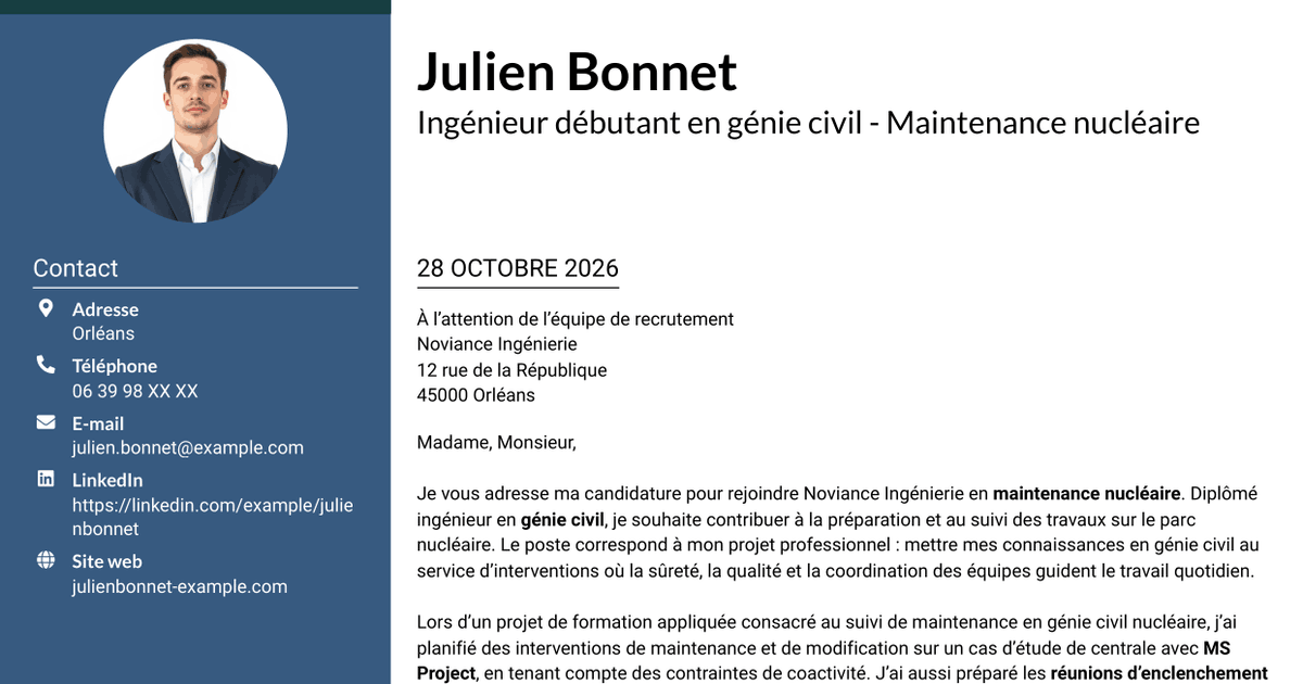 7 modèles de lettre de motivation pour Ingénieur débutant en génie civil - Maintenance nucléaire, avec exemples
