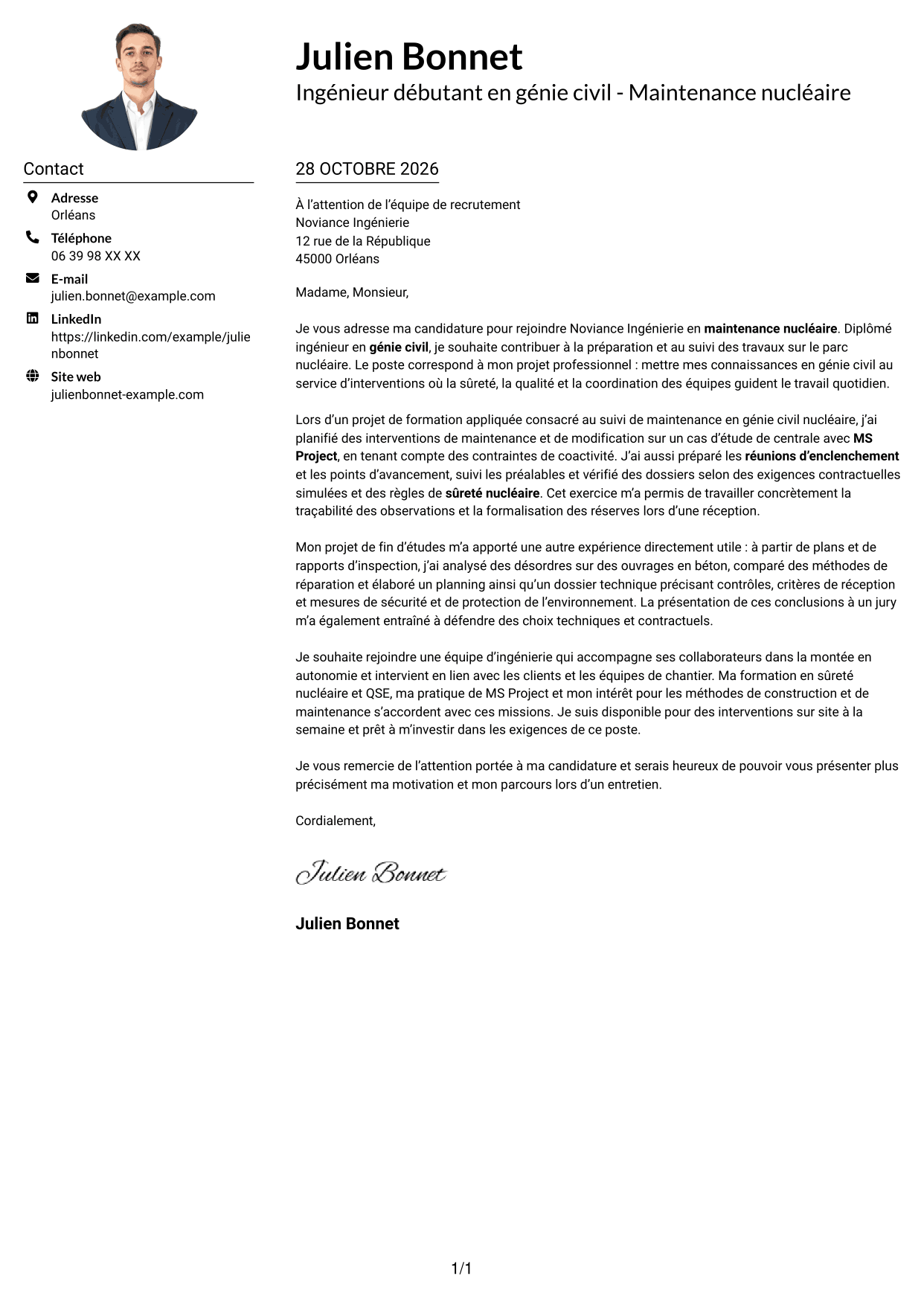 Exemple de lettre de motivation — page 1