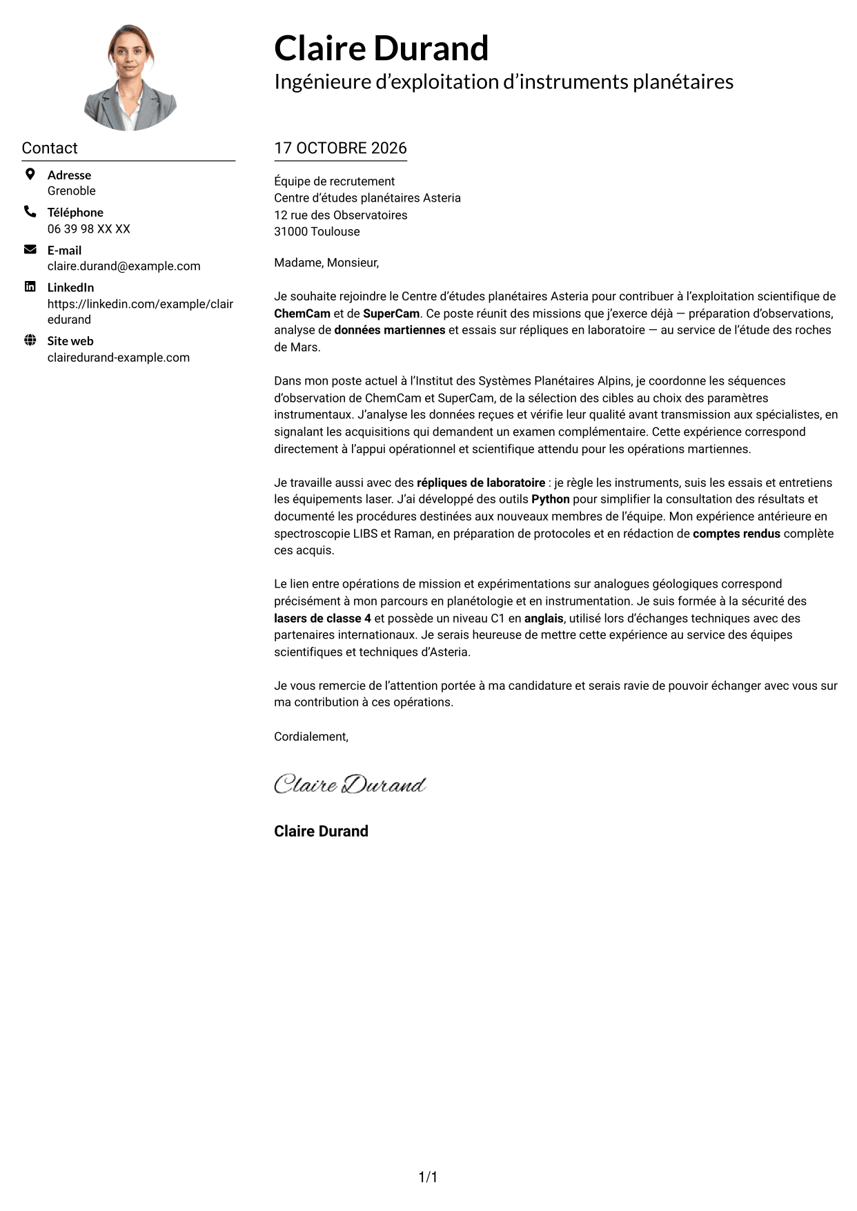 Exemple de lettre de motivation — page 1