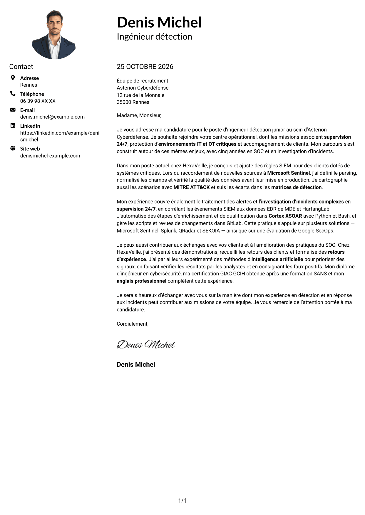 Exemple de lettre de motivation — page 1