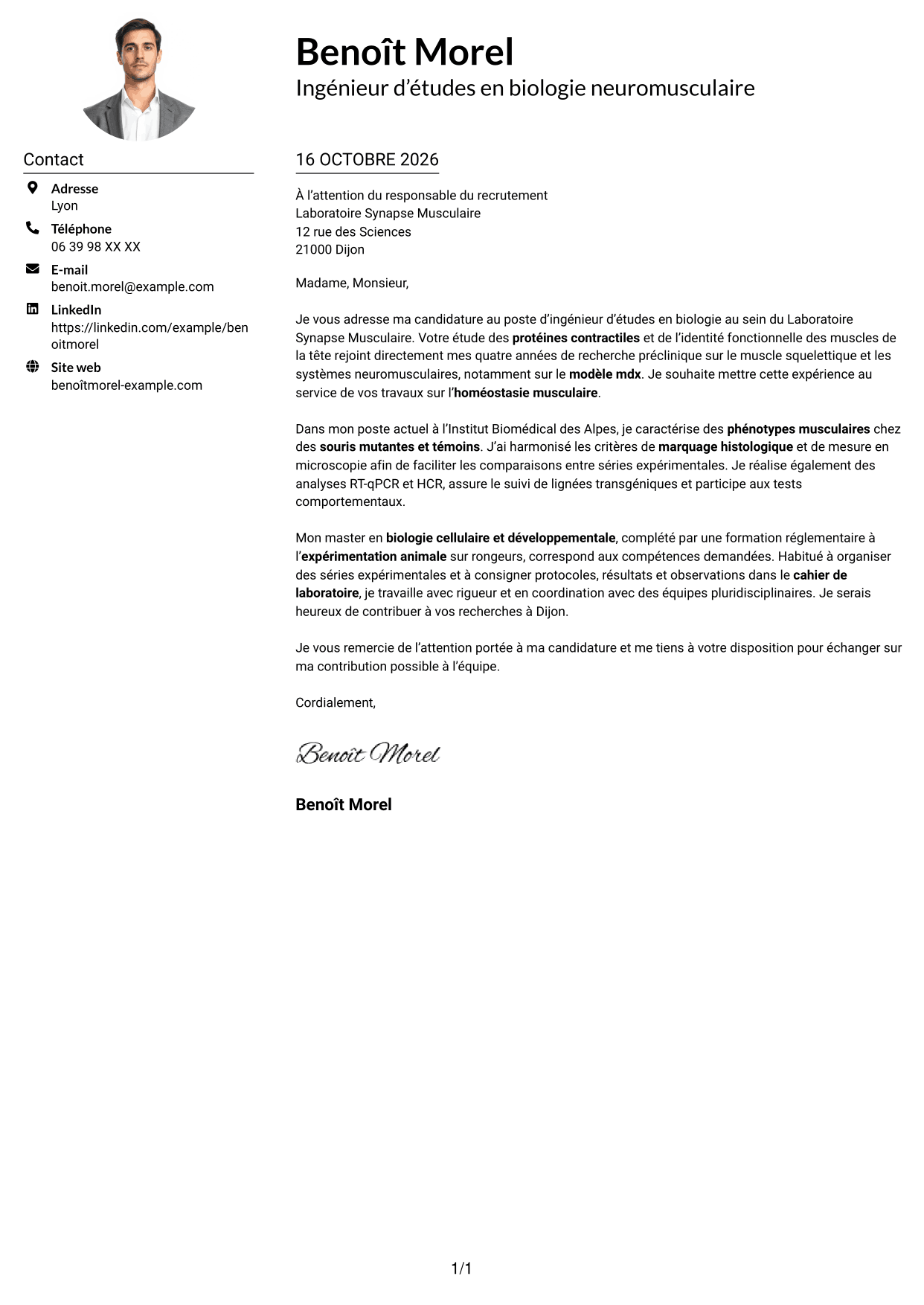 Exemple de lettre de motivation — page 1
