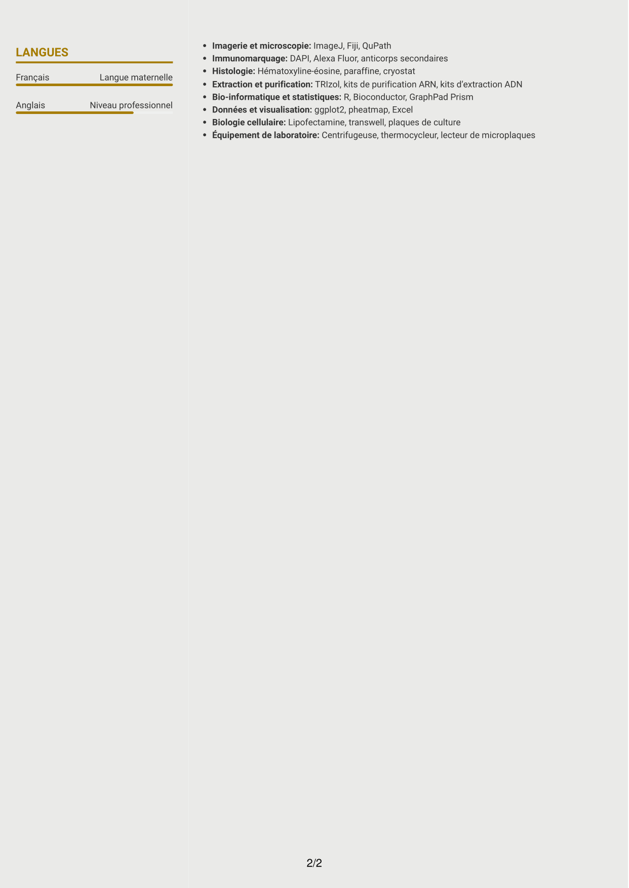 CV Dynamique (format à deux colonnes avec icônes) : Ingénieur d’études en biologie et physiologie - Biologie des adipocytes thermogéniques, page 2