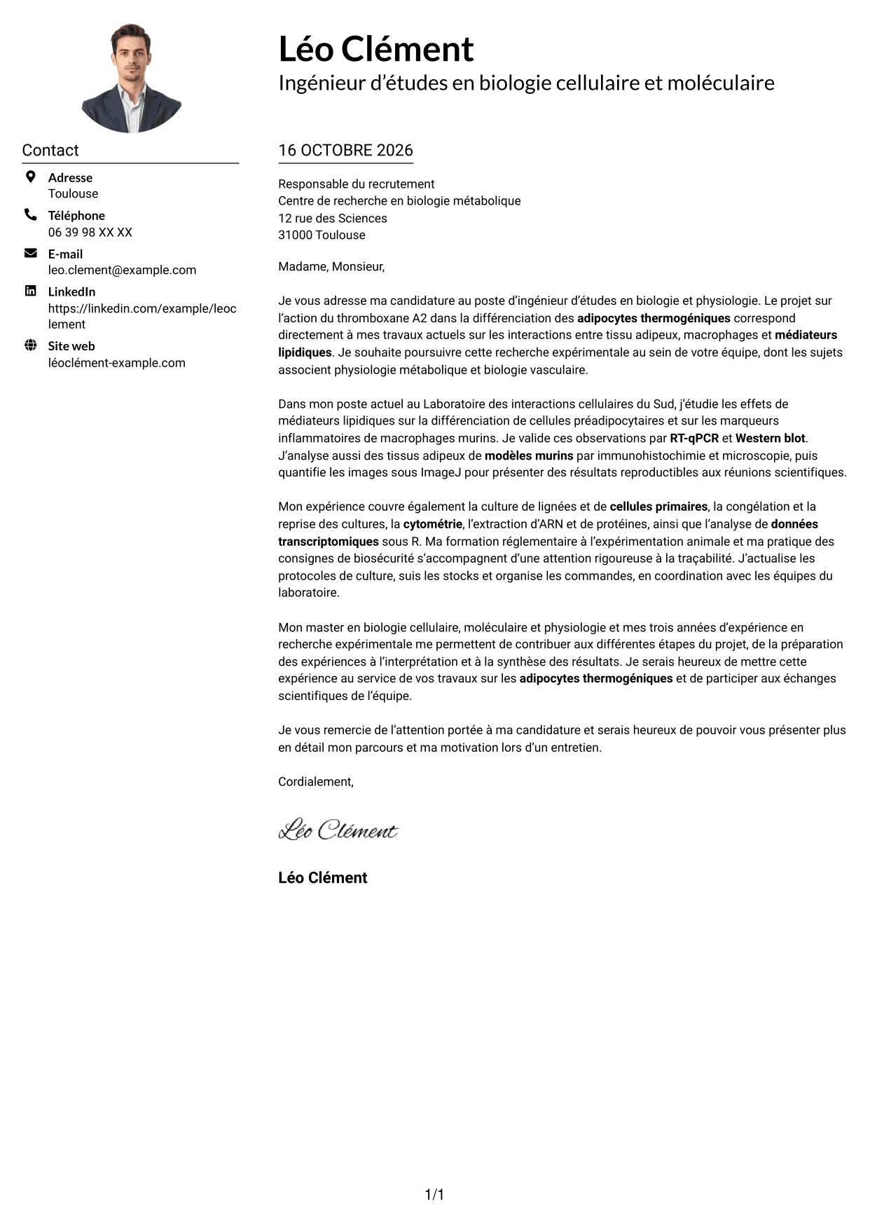 Exemple de lettre de motivation — page 1