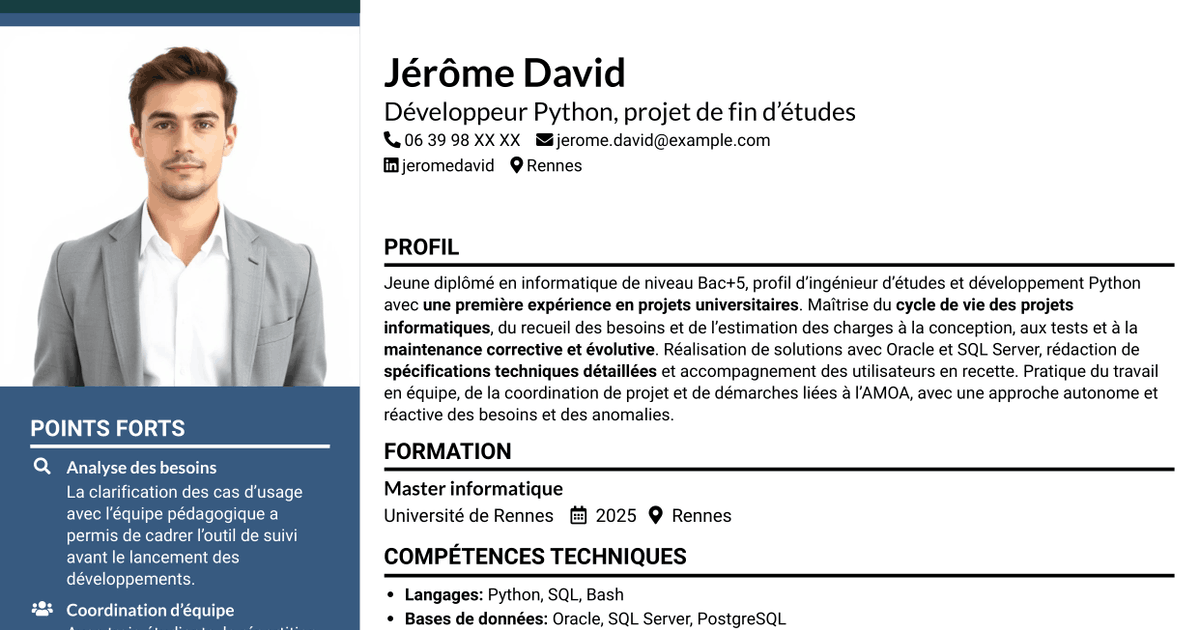 7 modèles de CV pour Ingénieur d’études et développement Python, avec exemples