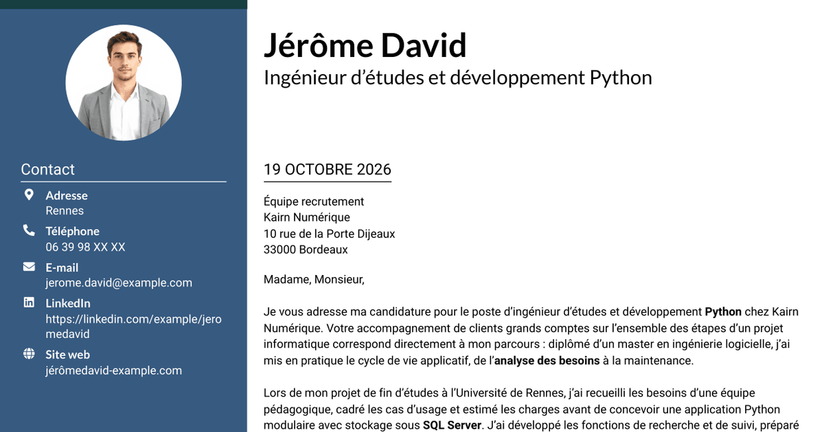 7 modèles de lettre de motivation pour Ingénieur d’études et développement Python, avec exemples