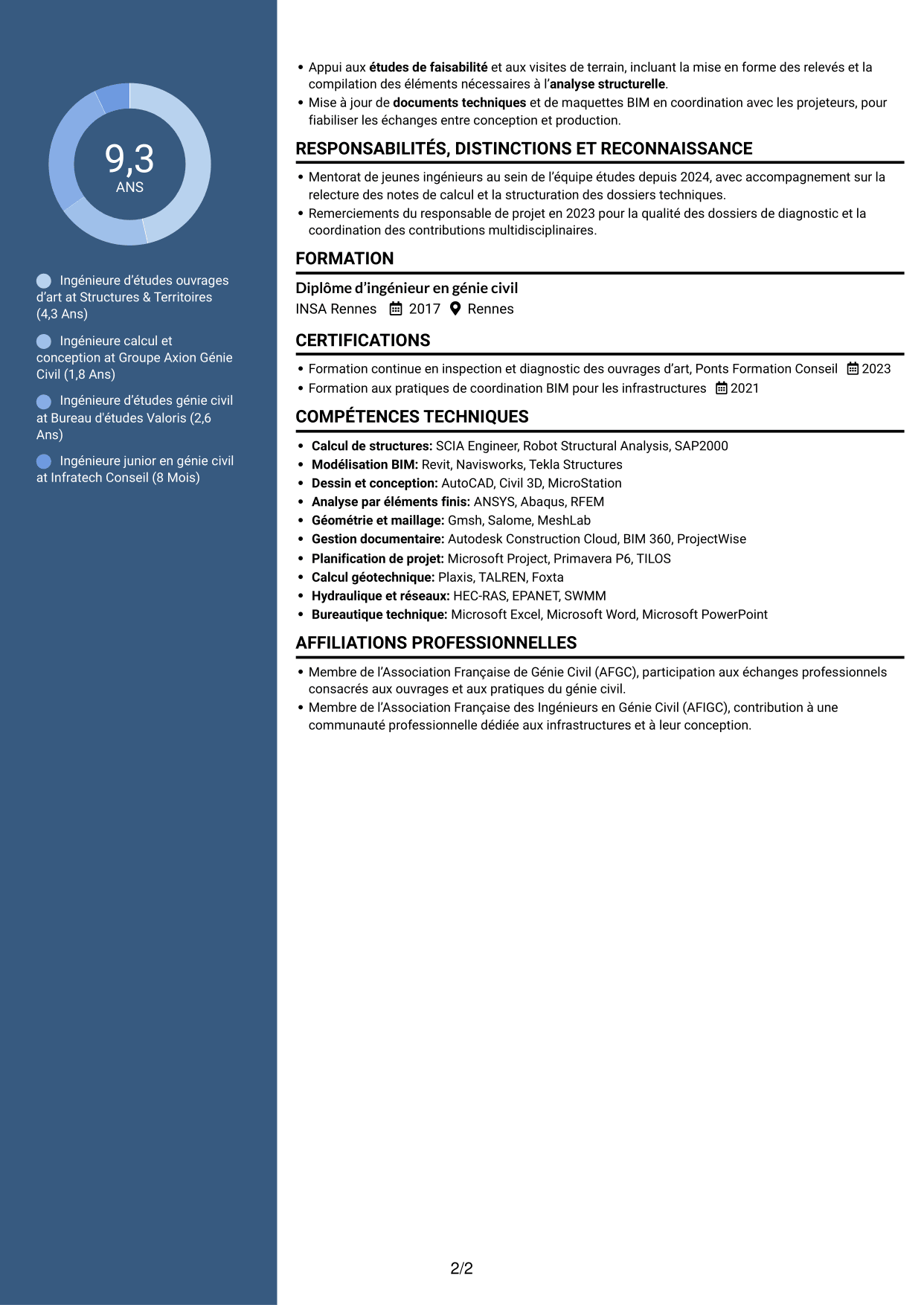 CV Élégant (format à colonne latérale colorée avec photo) : Ingénieur d'Études Ouvrages d'Art, page 2