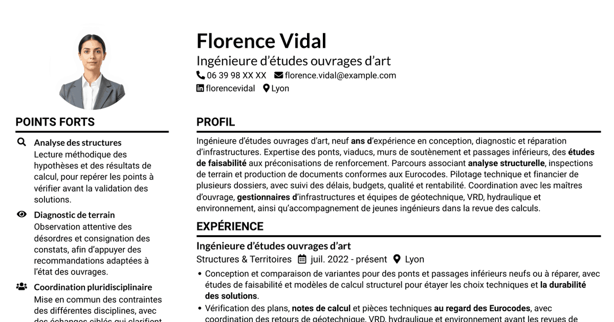 7 modèles de CV pour Ingénieur d'Études Ouvrages d'Art, avec exemples