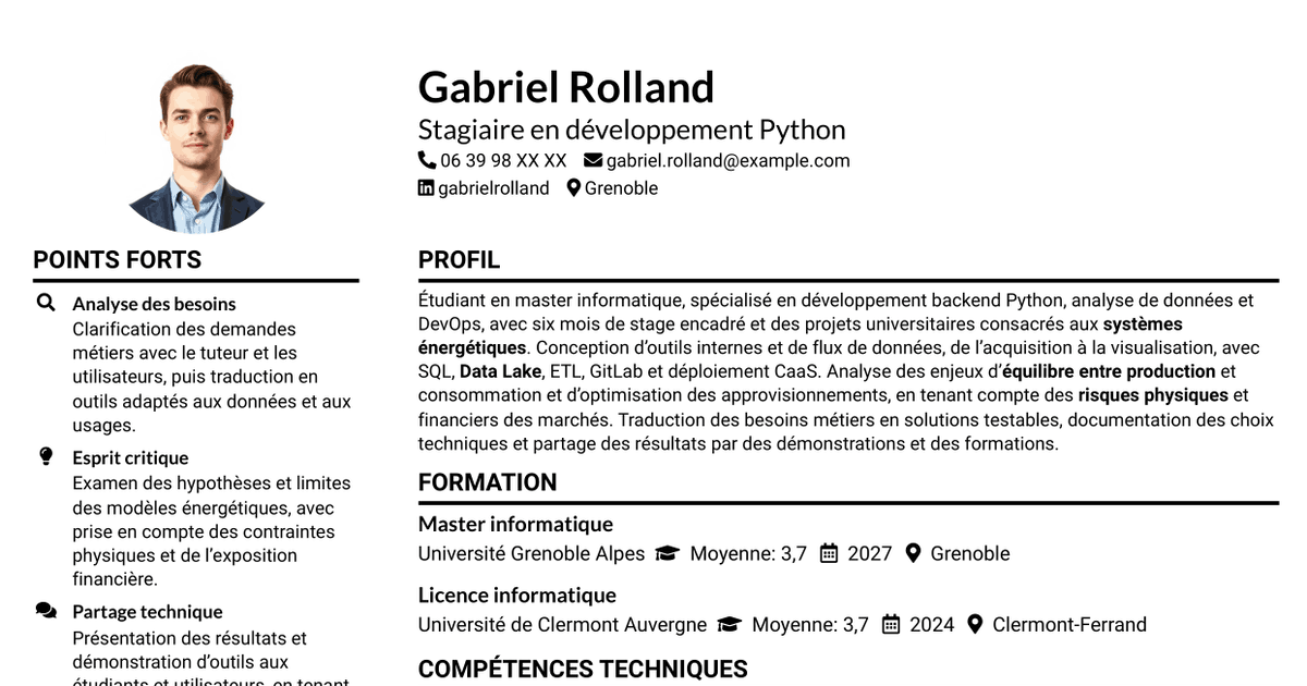 7 modèles de CV pour Ingénieur développement Python - Analyse de données et DevOps, avec exemples