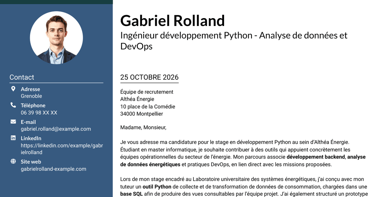 7 modèles de lettre de motivation pour Ingénieur développement Python - Analyse de données et DevOps, avec exemples