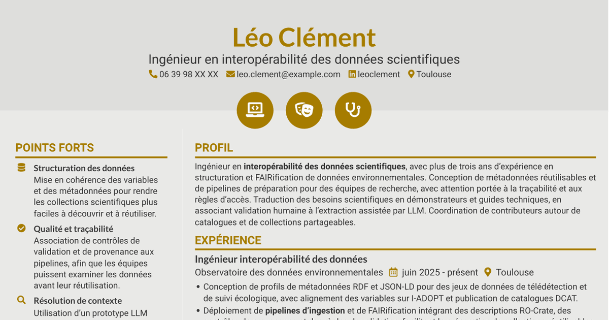 7 modèles de CV pour Ingénieur de recherche - Interopérabilité des données scientifiques, avec exemples