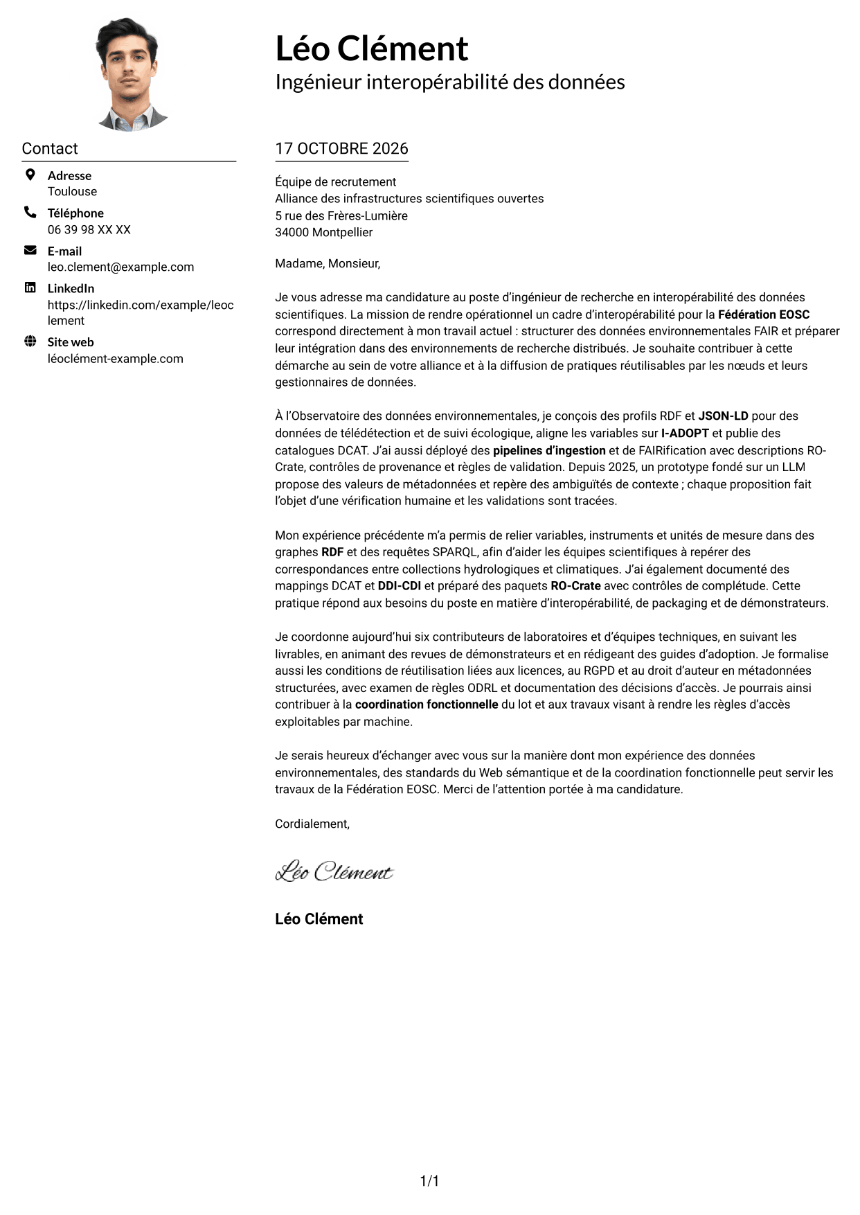 Exemple de lettre de motivation — page 1