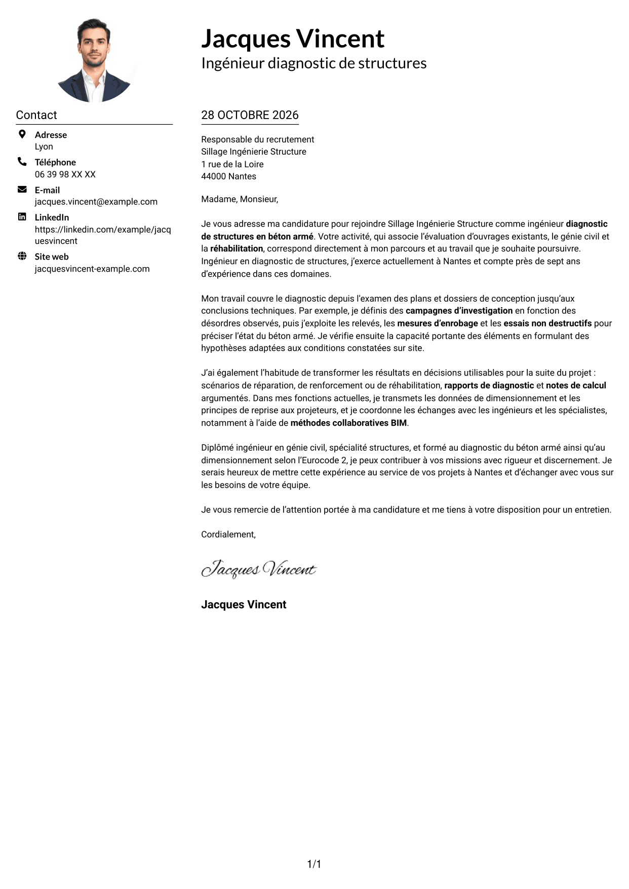 Exemple de lettre de motivation — page 1