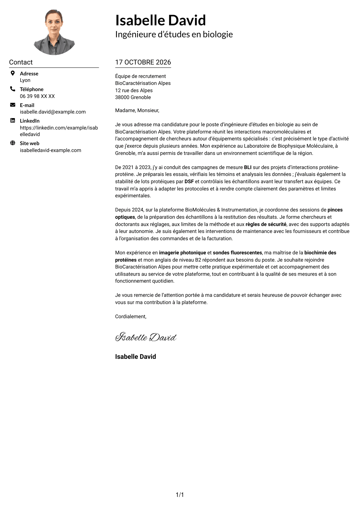 Exemple de lettre de motivation — page 1