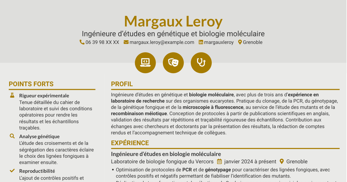 7 modèles de CV pour Ingénieur·e d’études en génétique et biologie moléculaire, avec exemples