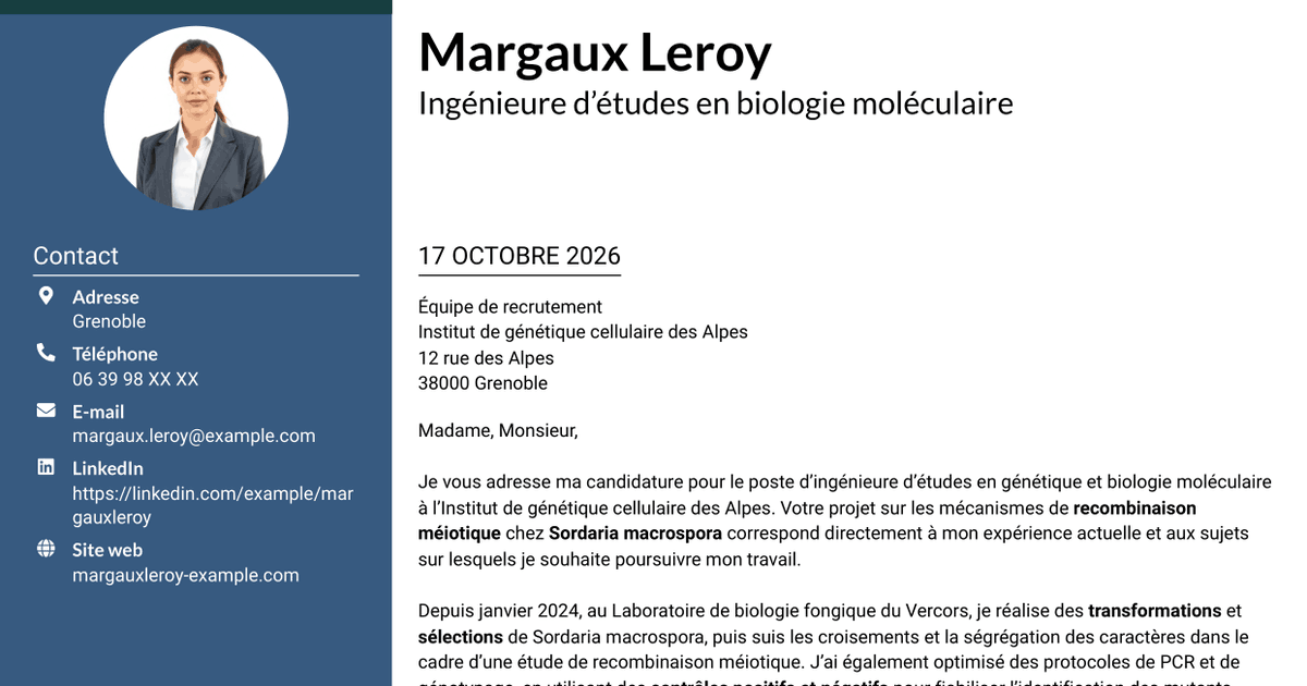 7 modèles de lettre de motivation pour Ingénieur·e d’études en génétique et biologie moléculaire, avec exemples