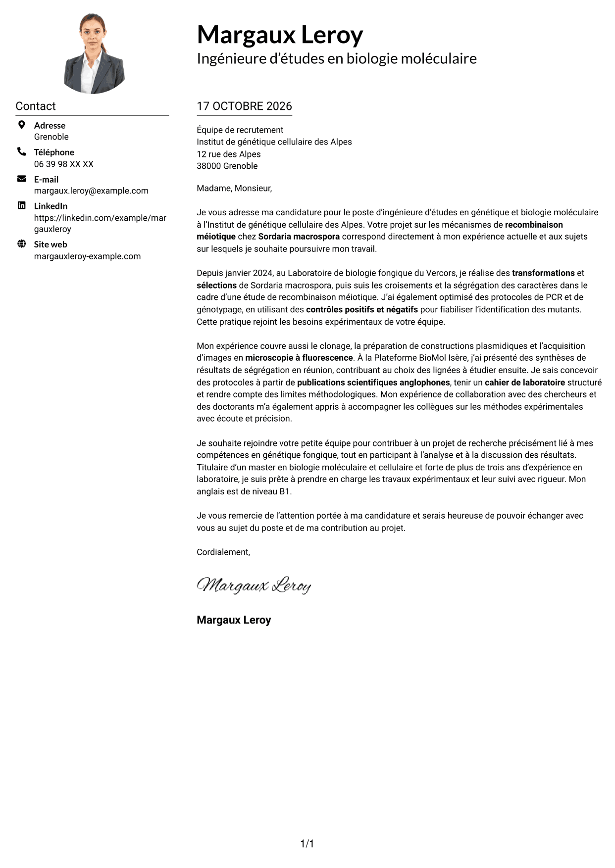 Exemple de lettre de motivation — page 1