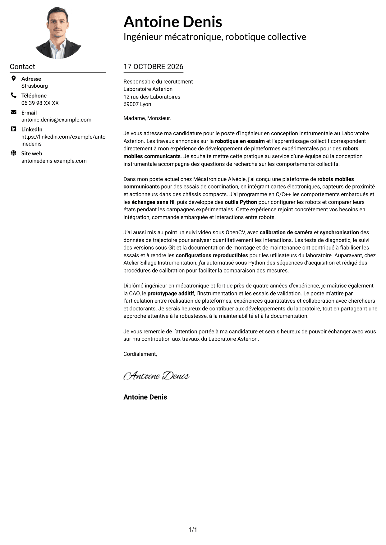 Exemple de lettre de motivation — page 1