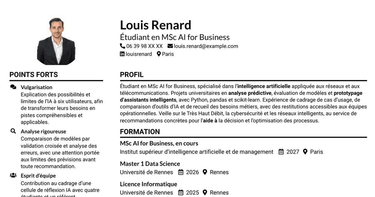 7 modèles de CV pour Ingénieur en IA - Réseaux, avec exemples