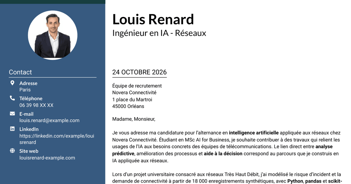 7 modèles de lettre de motivation pour Ingénieur en IA - Réseaux, avec exemples