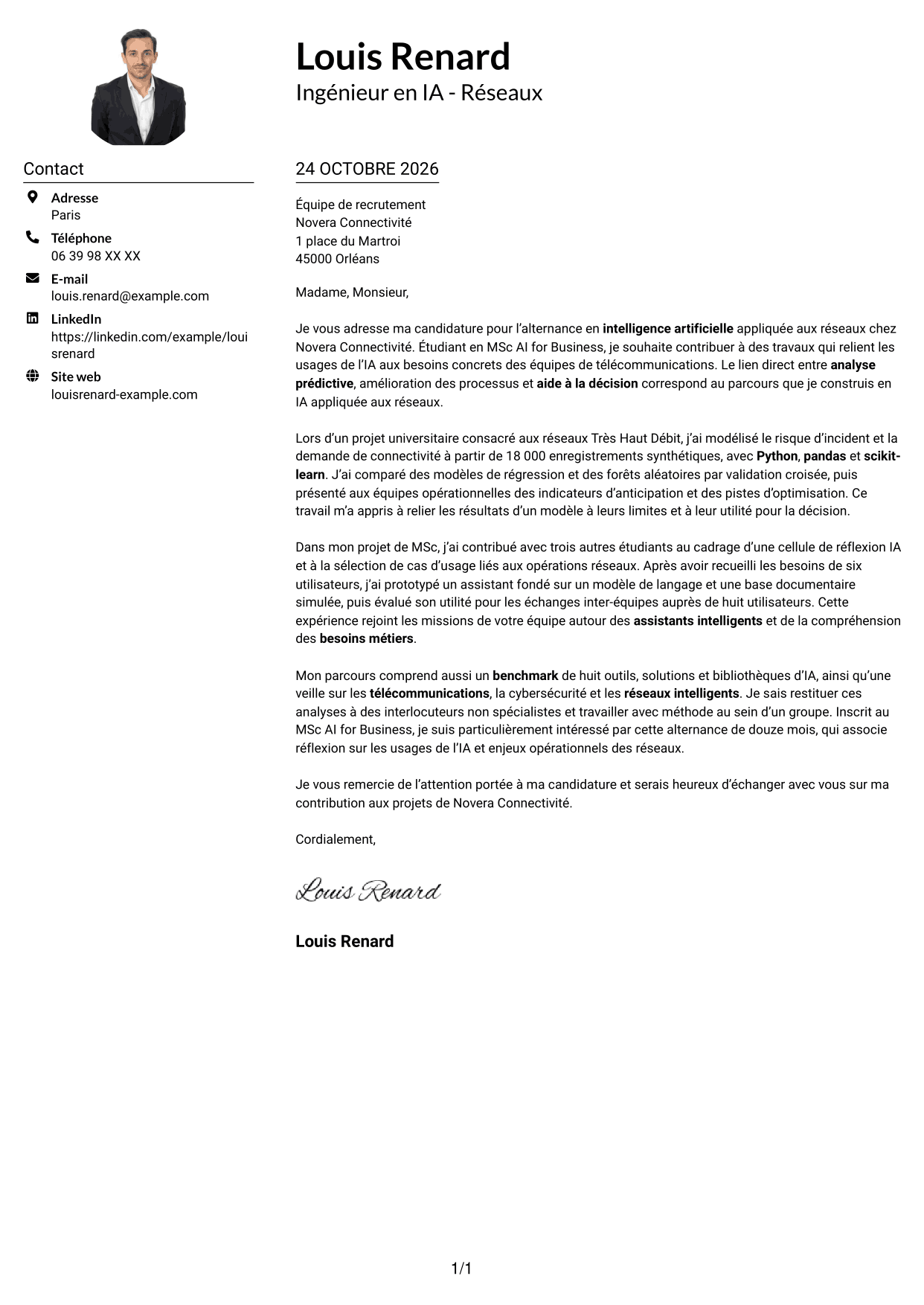 Exemple de lettre de motivation — page 1