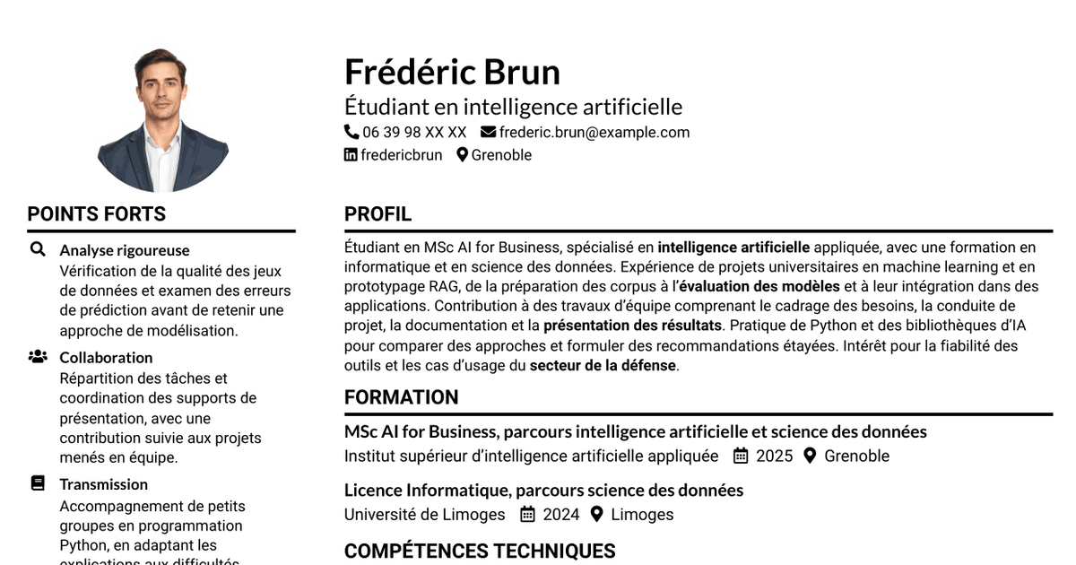 7 modèles de CV pour Ingénieur en intelligence artificielle - RAG et LLM, avec exemples