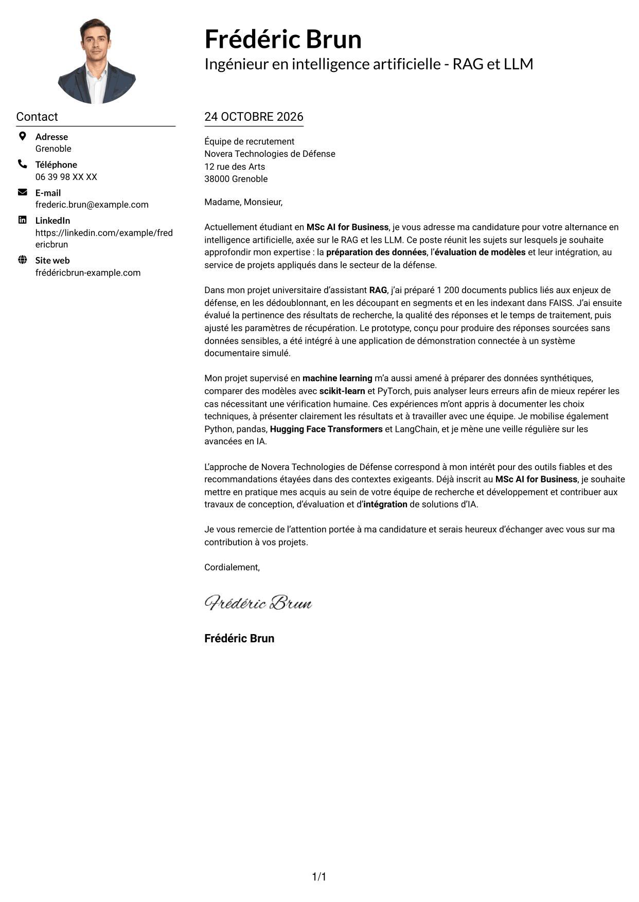 Exemple de lettre de motivation — page 1