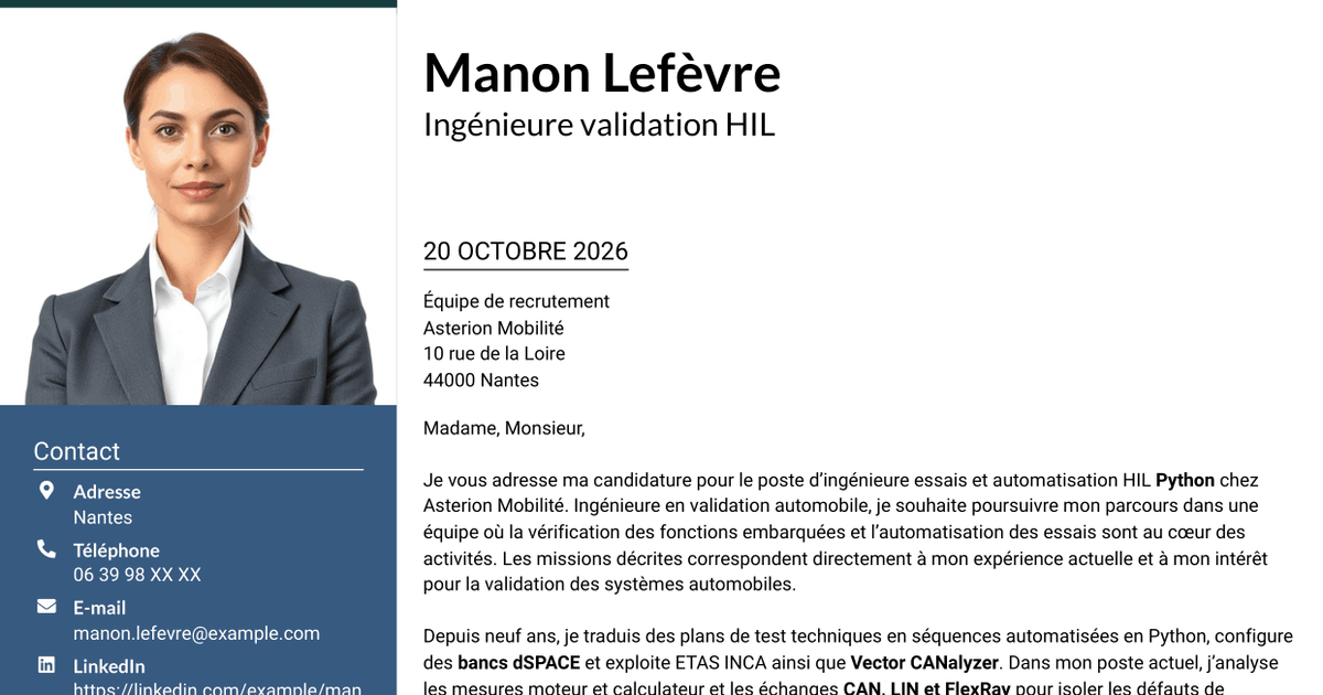 7 modèles de lettre de motivation pour Ingénieur essais et automatisation HIL Python, avec exemples