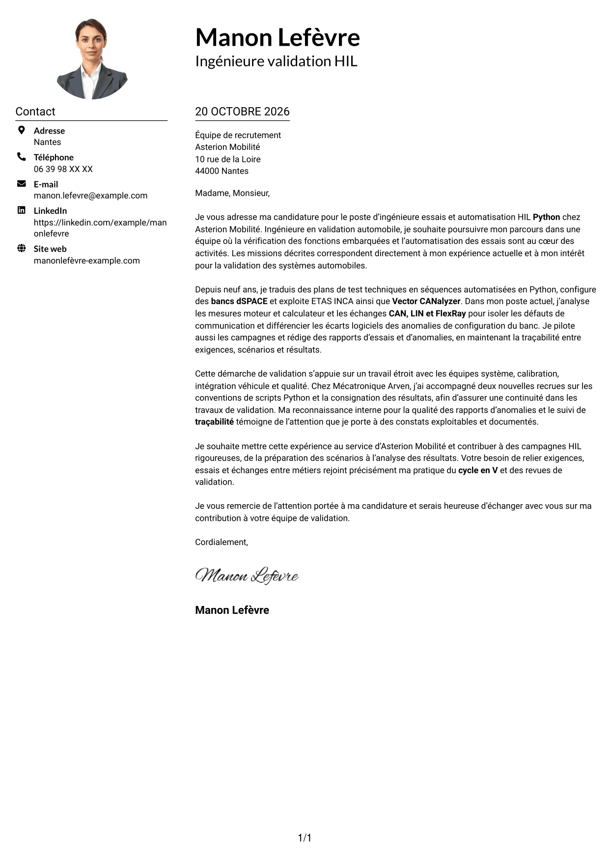 Exemple de lettre de motivation — page 1