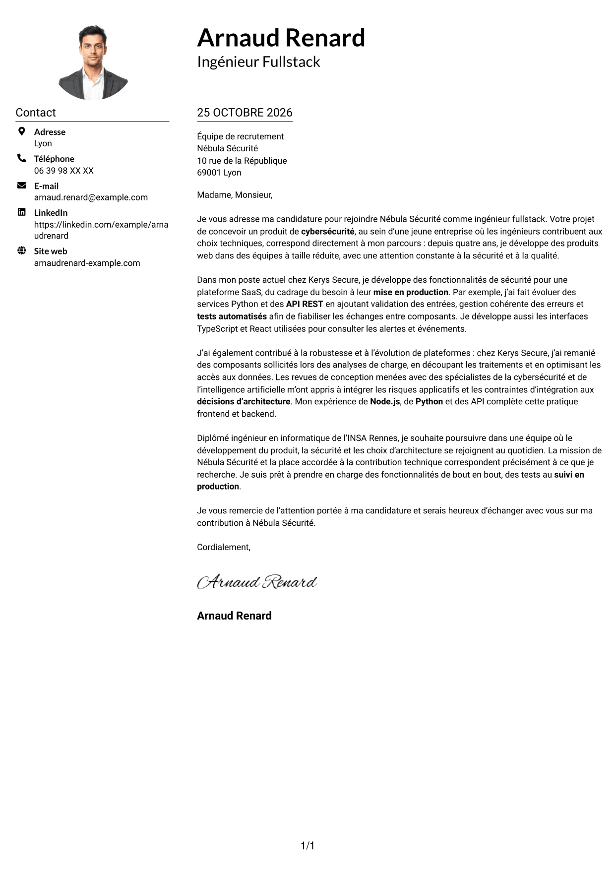 Exemple de lettre de motivation — page 1