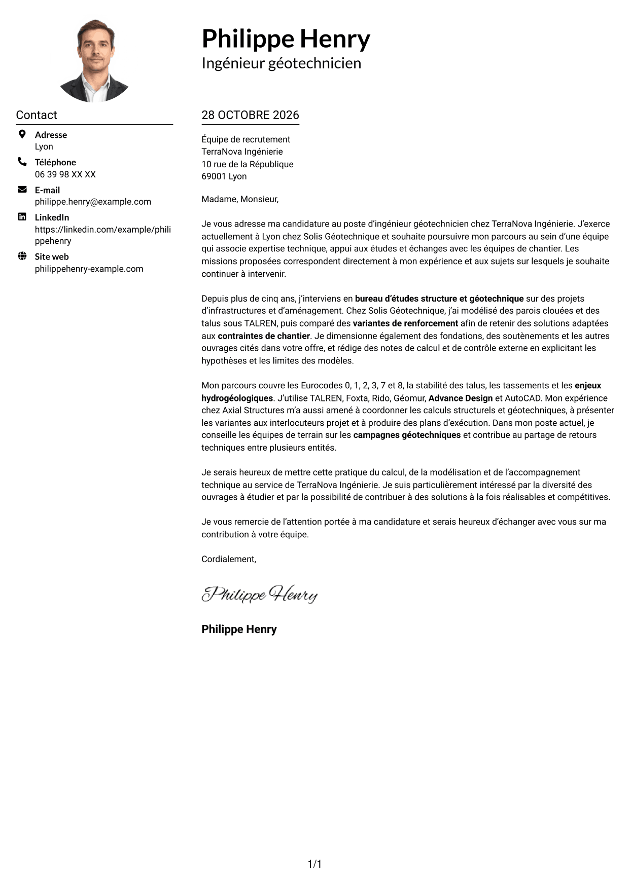 Exemple de lettre de motivation — page 1