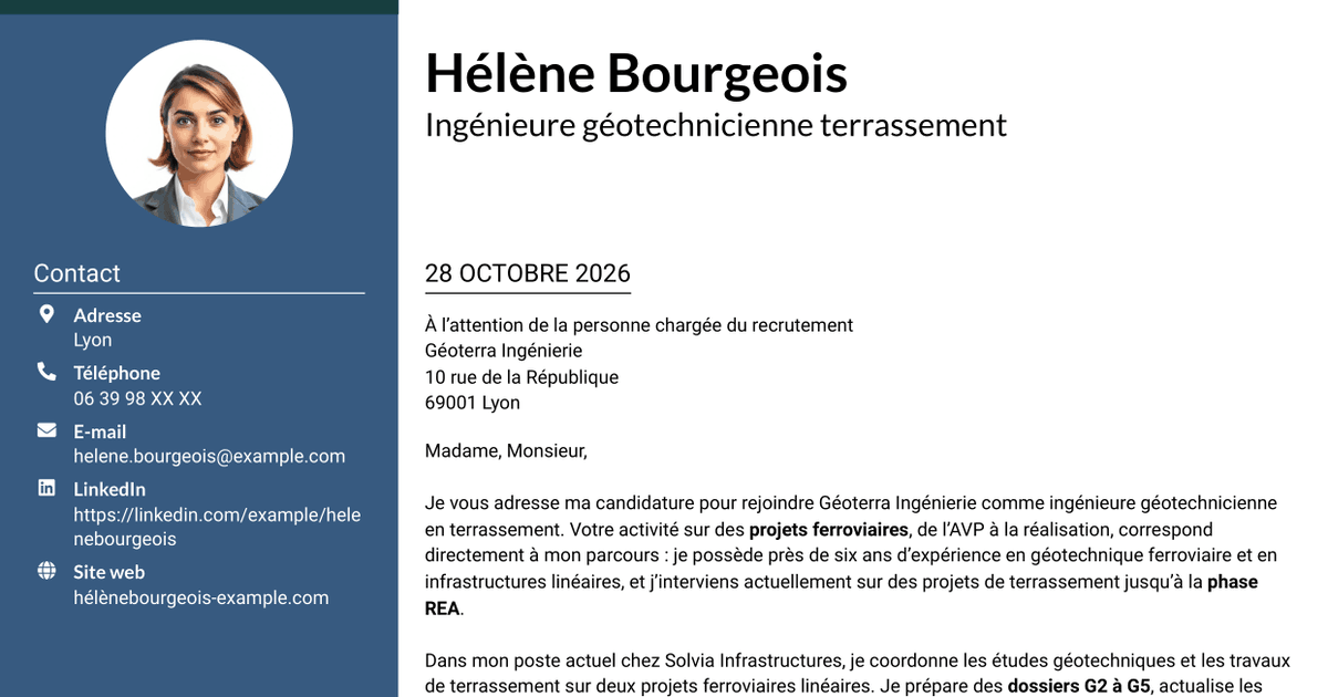 7 modèles de lettre de motivation pour Ingénieur Géotechnicien - Terrassement, avec exemples