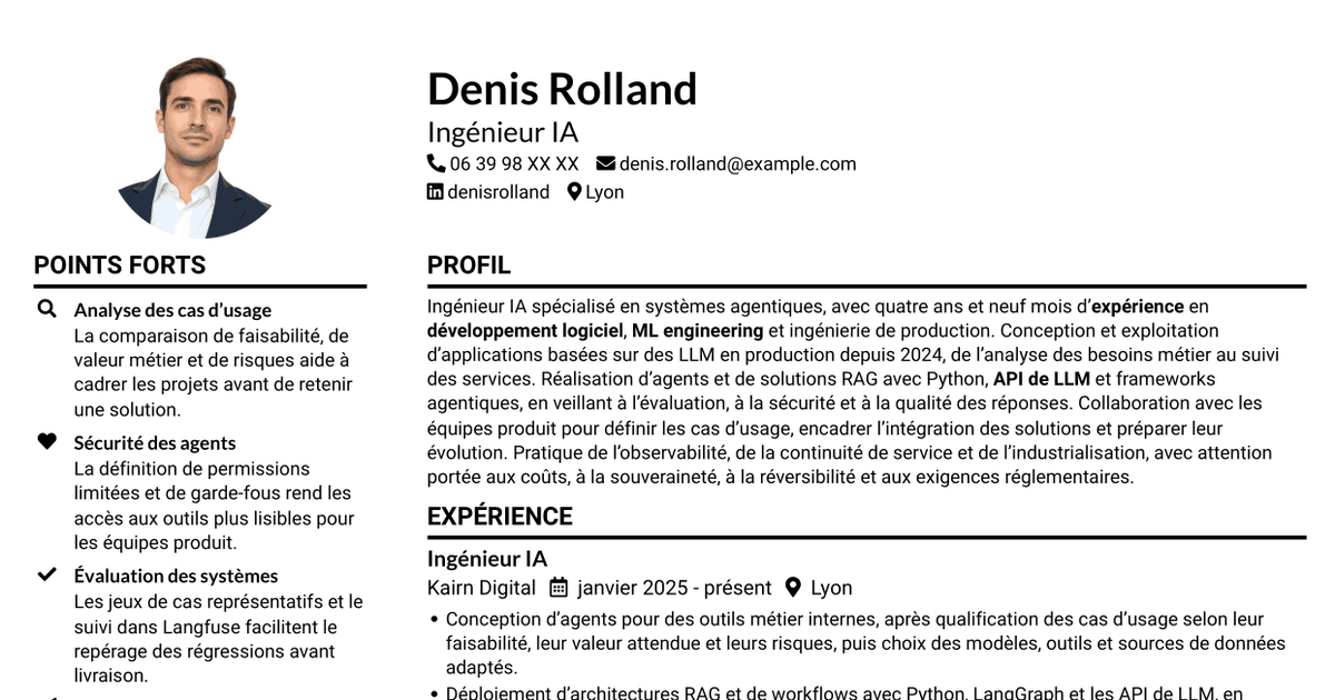 7 modèles de CV pour Ingénieur IA Agentique, avec exemples