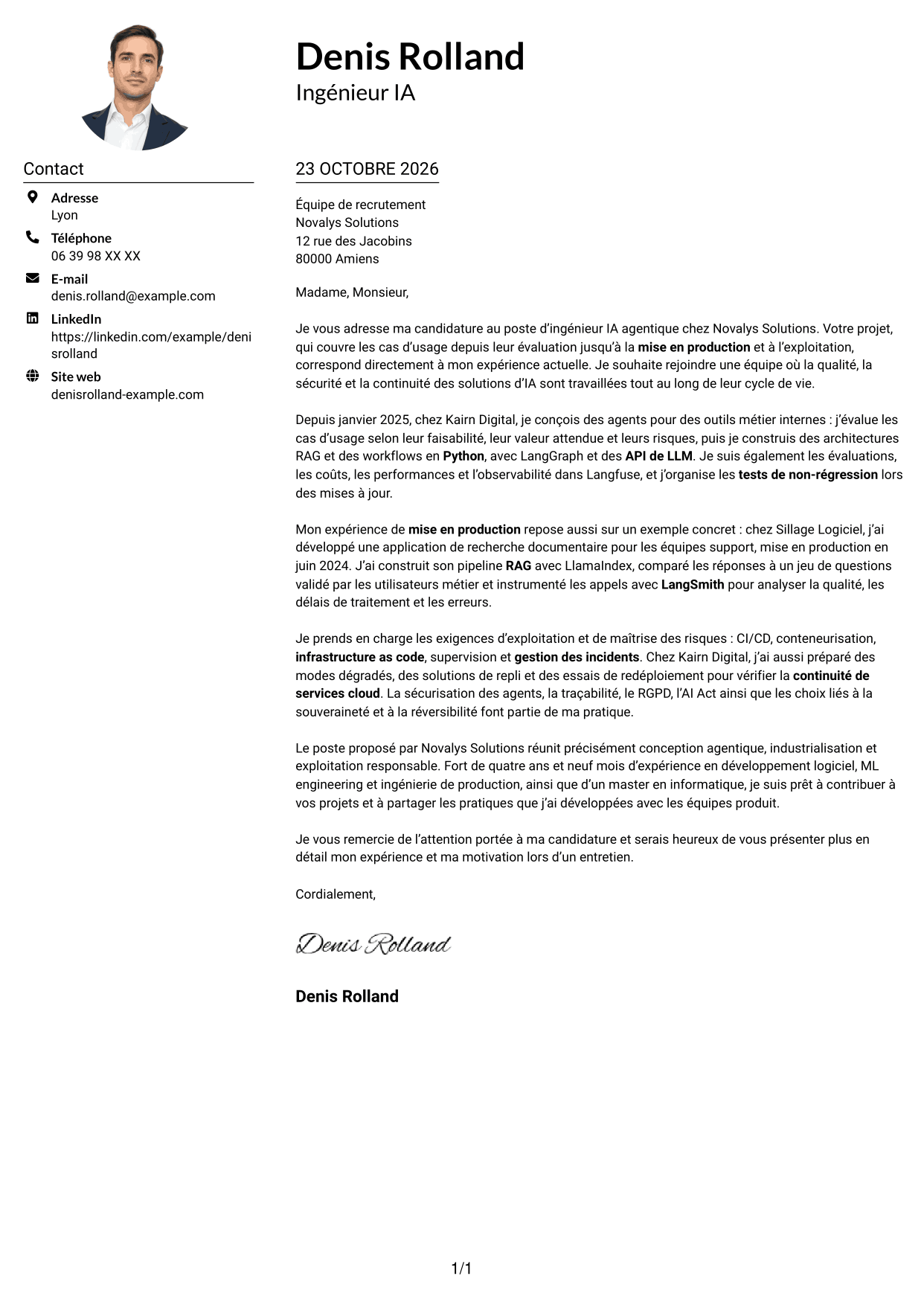 Exemple de lettre de motivation — page 1