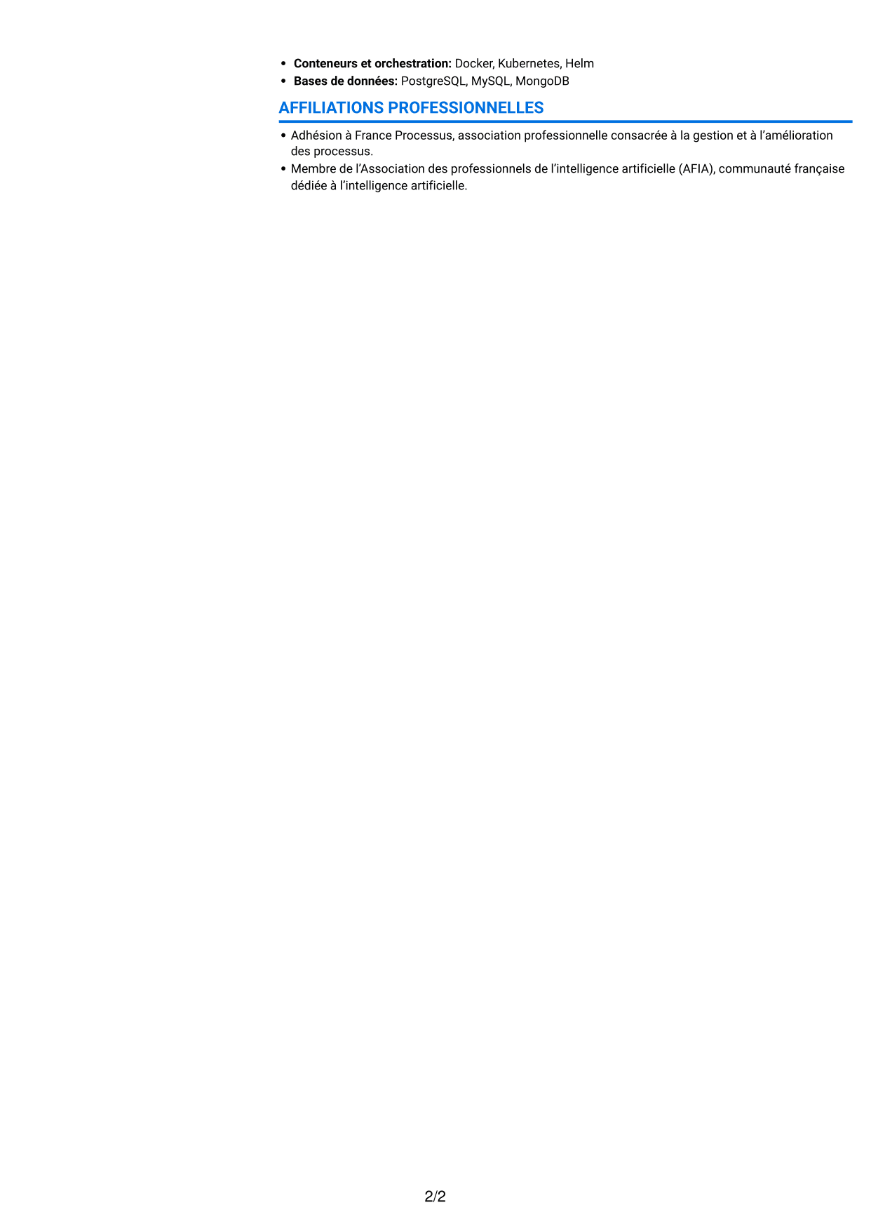 CV Audacieux (format à deux colonnes avec accents colorés et photo) : Ingénieur IA - Camunda, page 2
