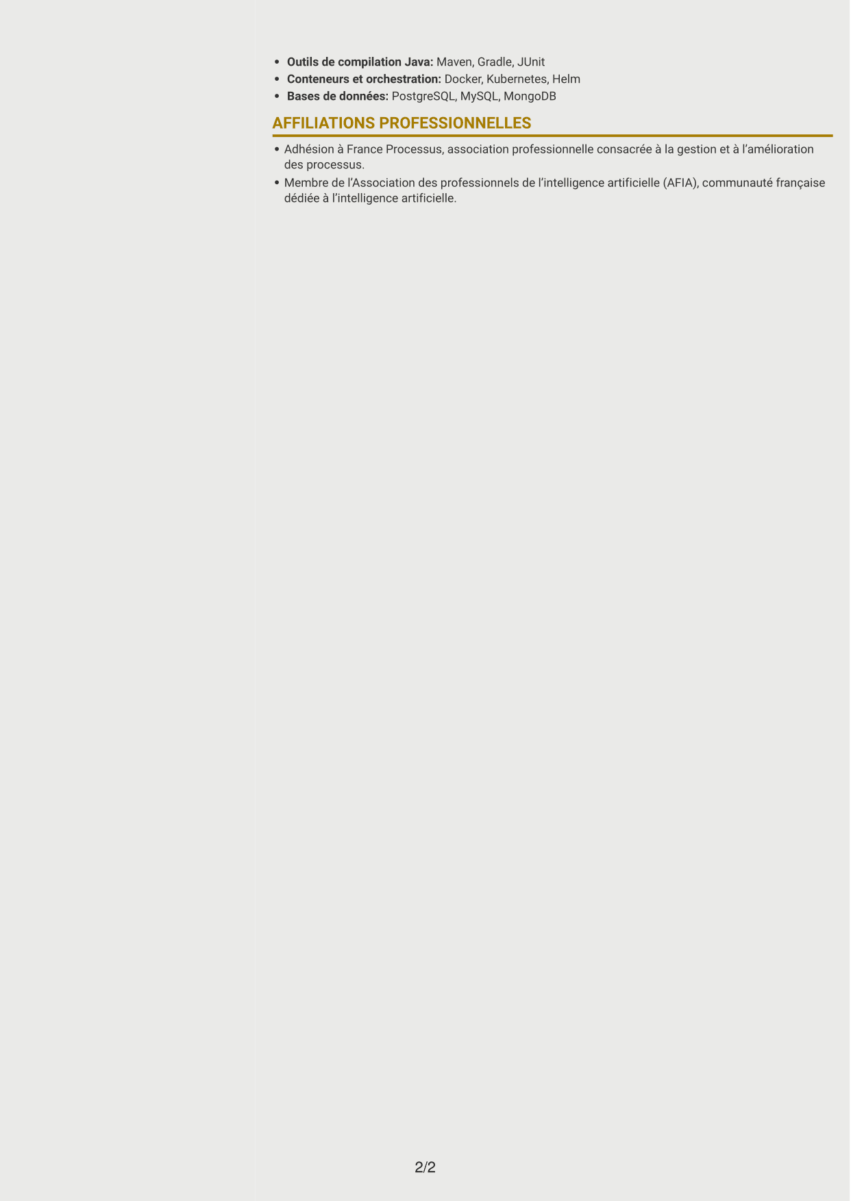 CV Dynamique (format à deux colonnes avec icônes) : Ingénieur IA - Camunda, page 2