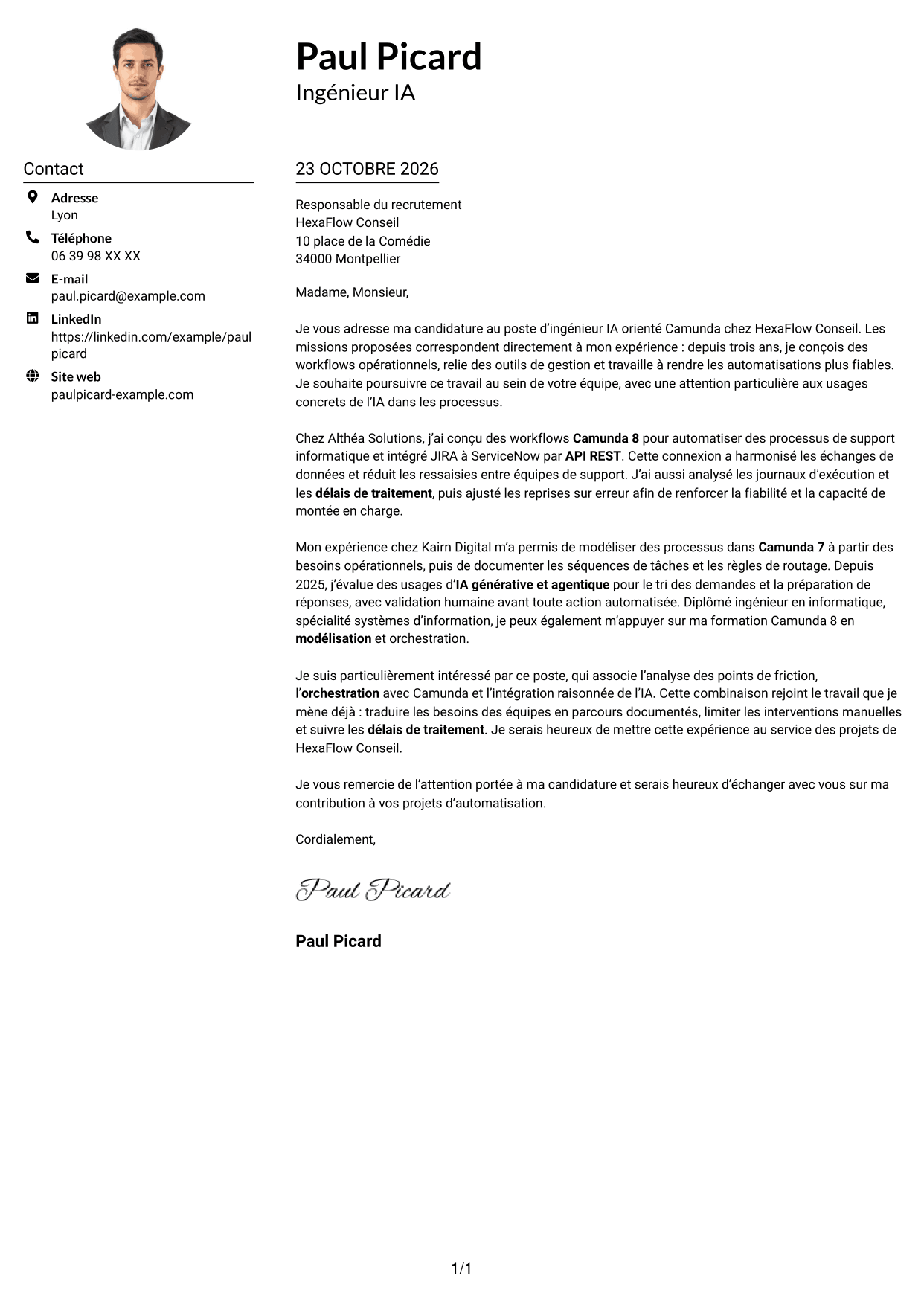 Exemple de lettre de motivation — page 1