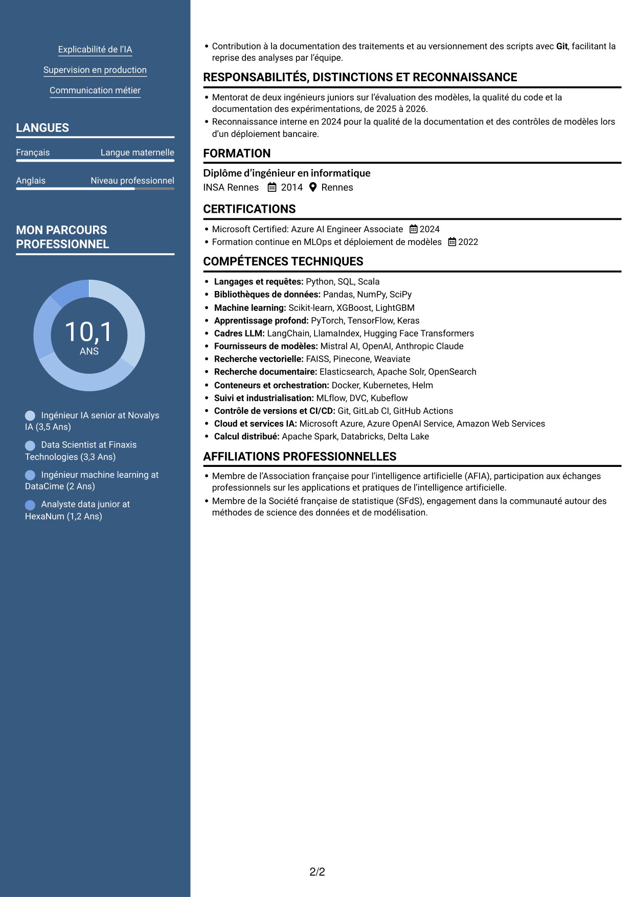 CV Signature (format à colonne latérale colorée avec grande photo) : Ingénieur IA confirmé - IA générative et LLM, page 2