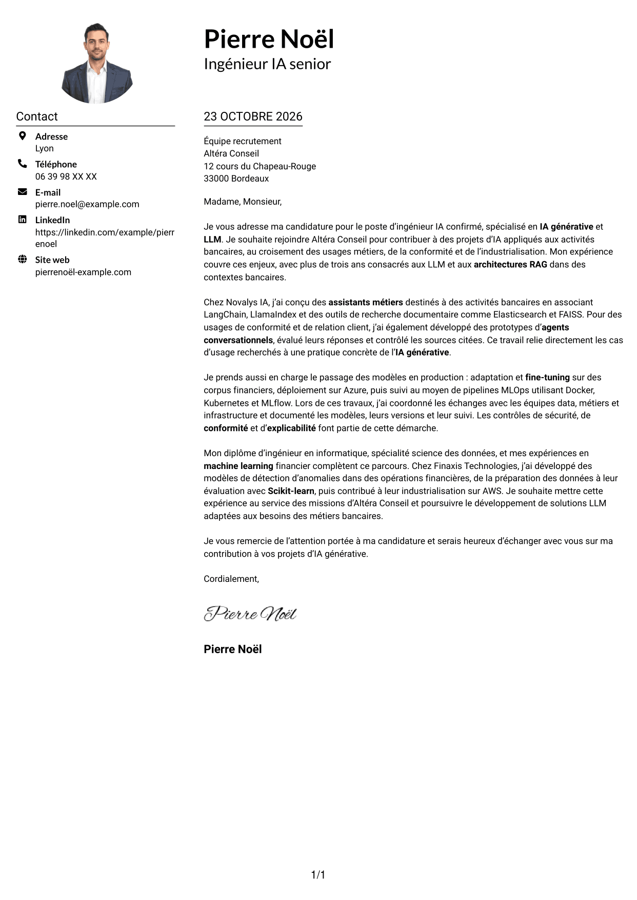 Exemple de lettre de motivation — page 1