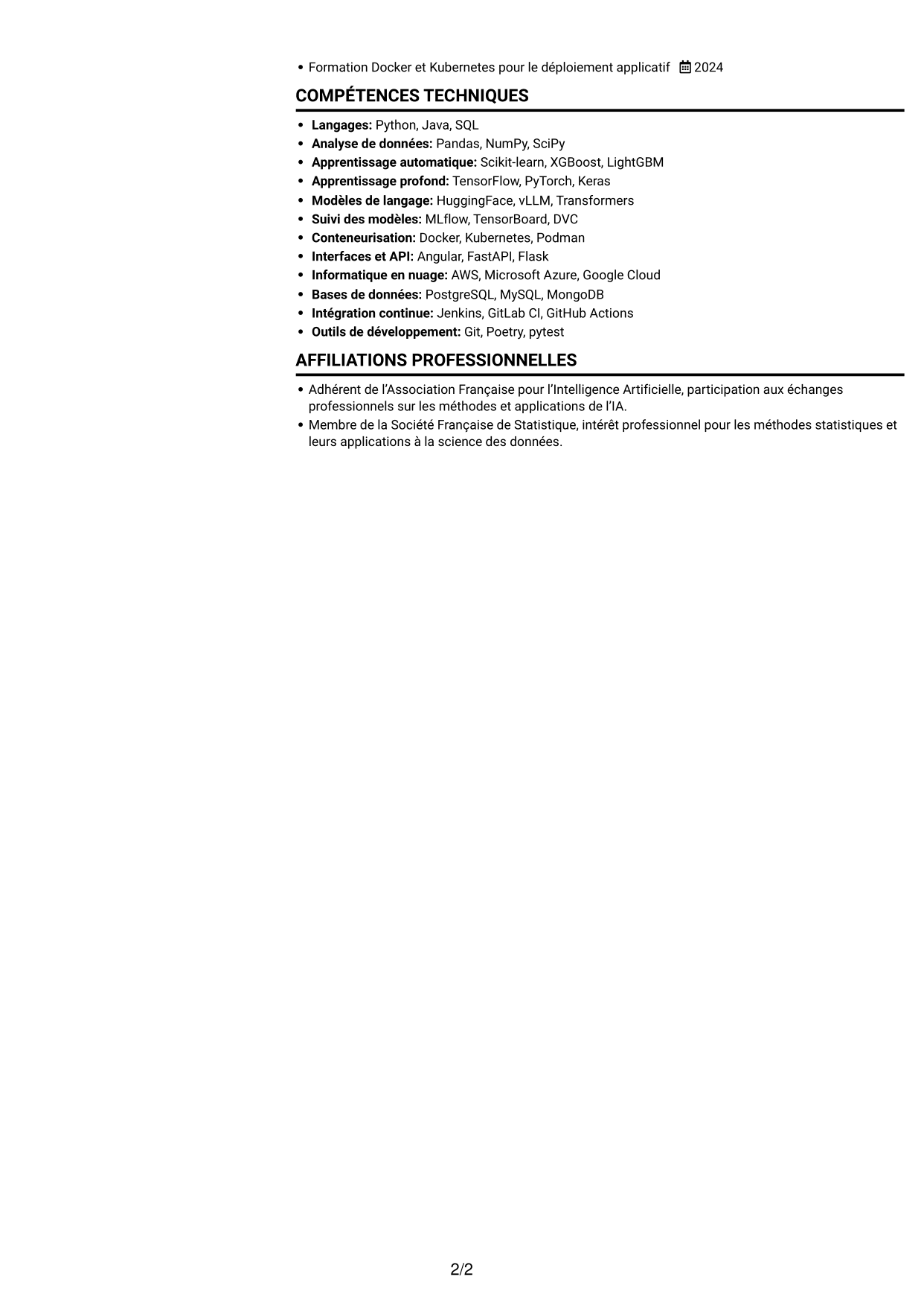 CV Compact (format sobre à deux colonnes avec photo) : Ingénieur IA - Data Scientist, page 2