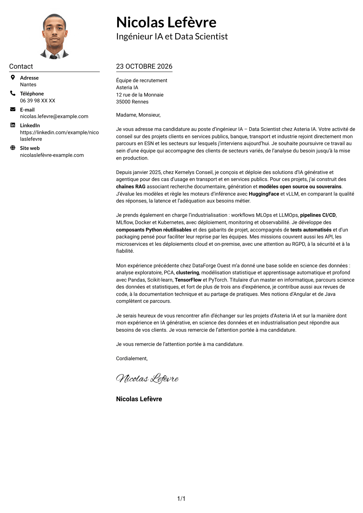 Exemple de lettre de motivation — page 1