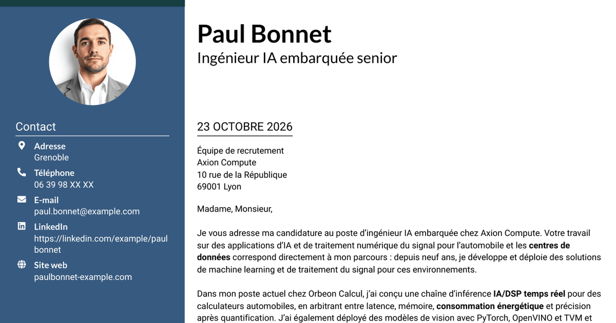 7 modèles de lettre de motivation pour Ingénieur IA embarquée, avec exemples