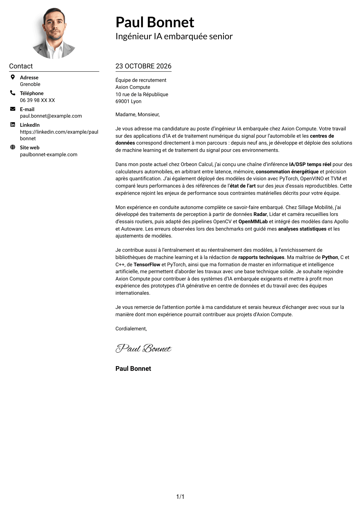 Exemple de lettre de motivation — page 1