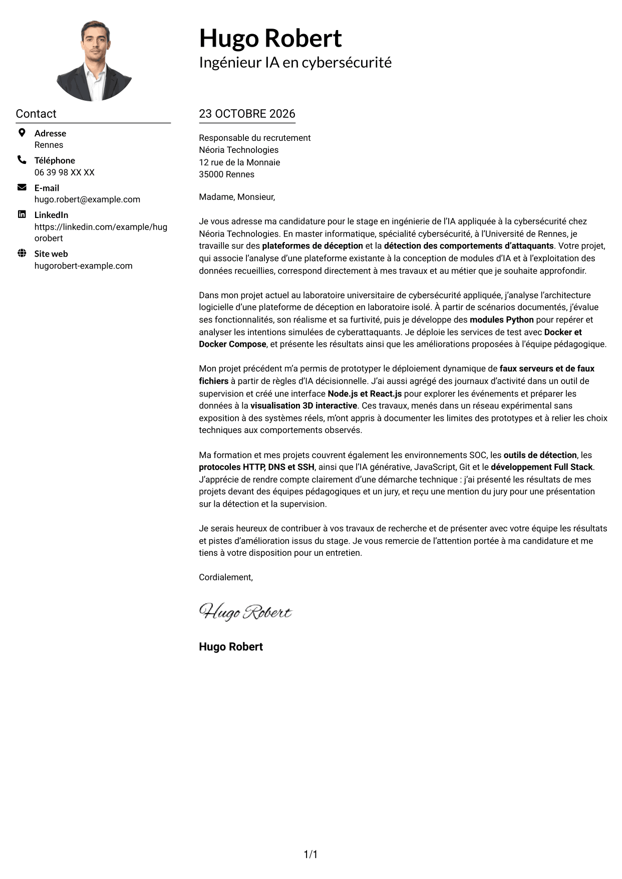 Exemple de lettre de motivation — page 1