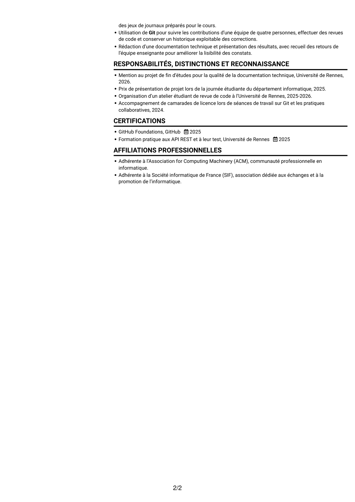 CV Compact (format sobre à deux colonnes avec photo) : Ingénieur IA et Agents, page 2